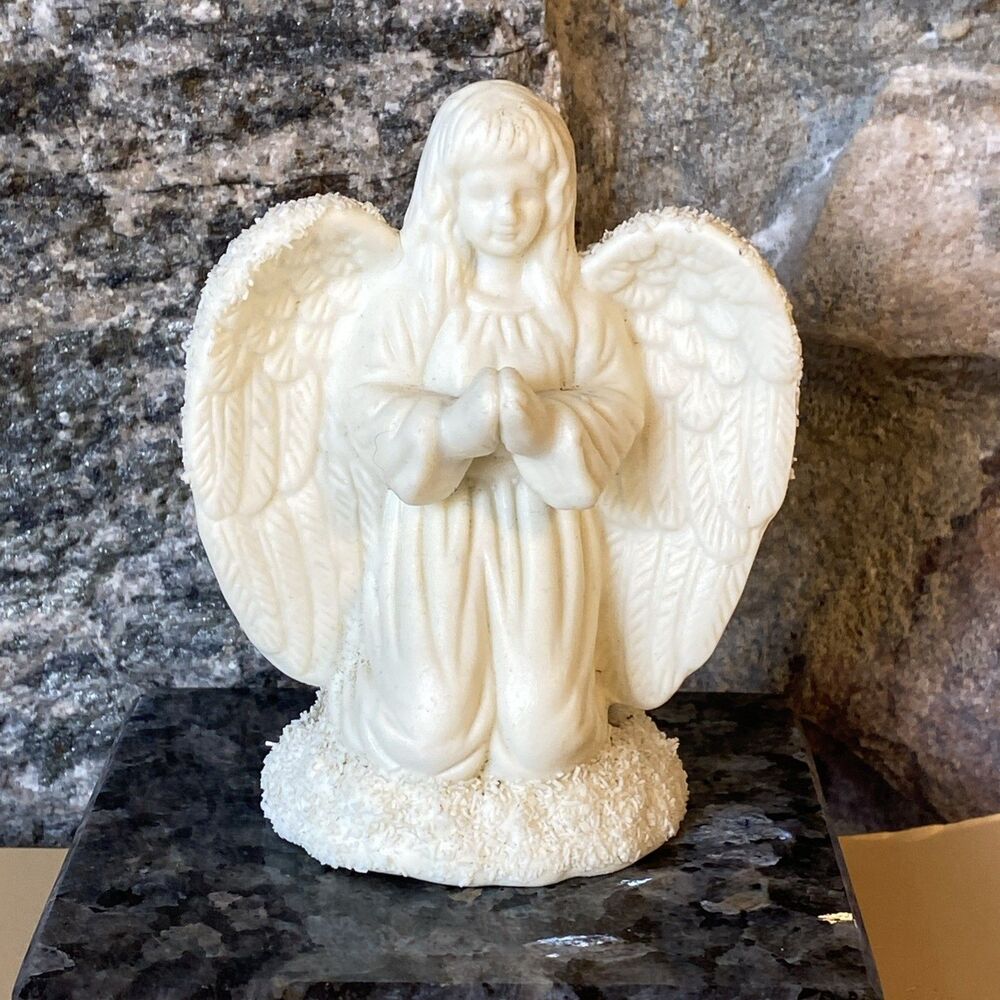 Vintage 4" Kneeling Praying Angel Figure Textured Unpainted